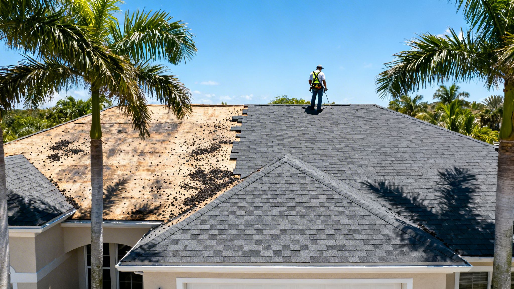 roof replacement contractor installing new shingles in Palm Beach and Broward Counties Florida